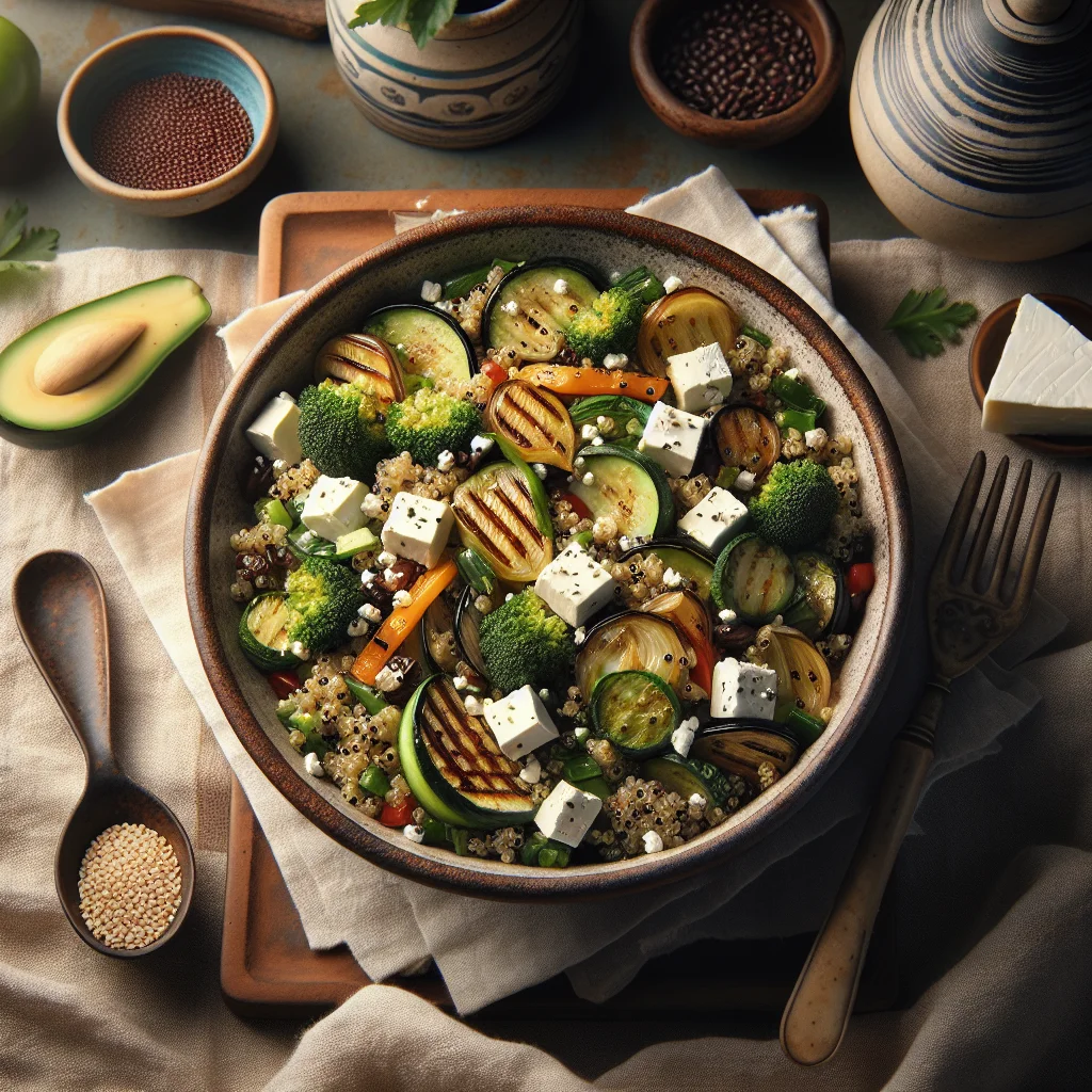Salada de Quinoa Fresca com Legumes Grelhados e Feta