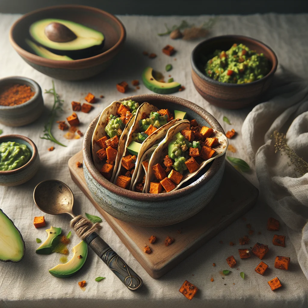 Tacos de Batata Doce Crocantes com Salsa de Abacate