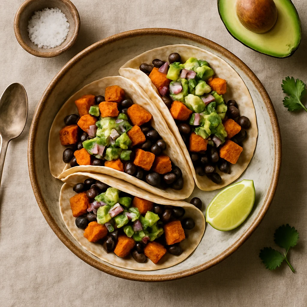 Deliciosos Tacos de Batata Doce com Salsa de Abacate