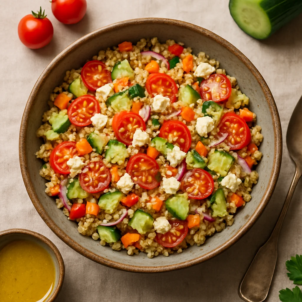 Faserreicher Quinoa Salat mit Hausgemachtem Honig-Senf Dressing