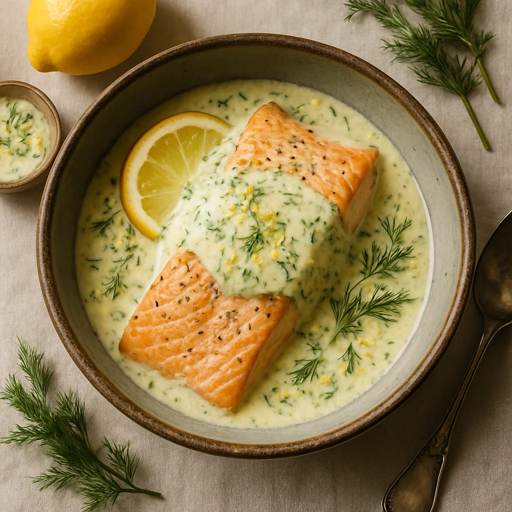 Lecker Lachsfilet mit Zitronen-Dillsauce