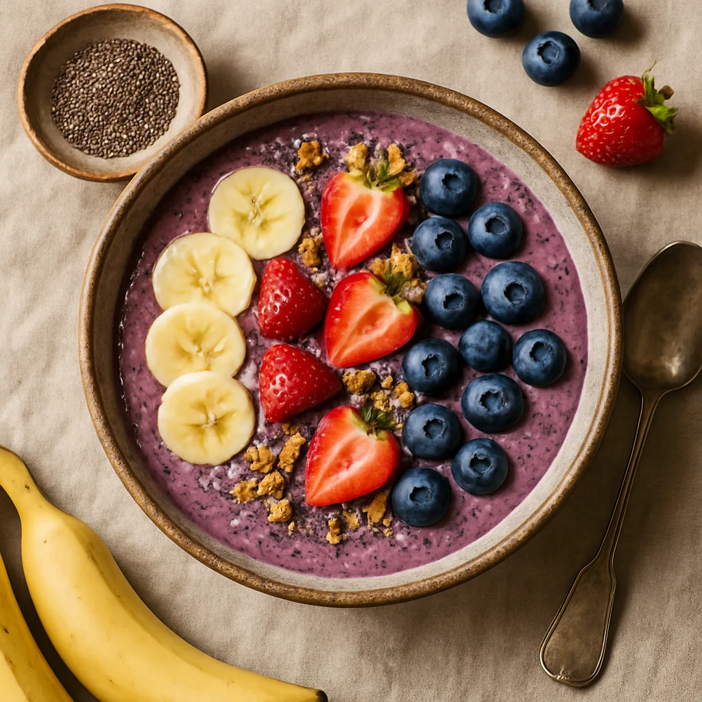 Tigela de Smoothie Saudável com Frutas Vermelhas e Sementes de Chia