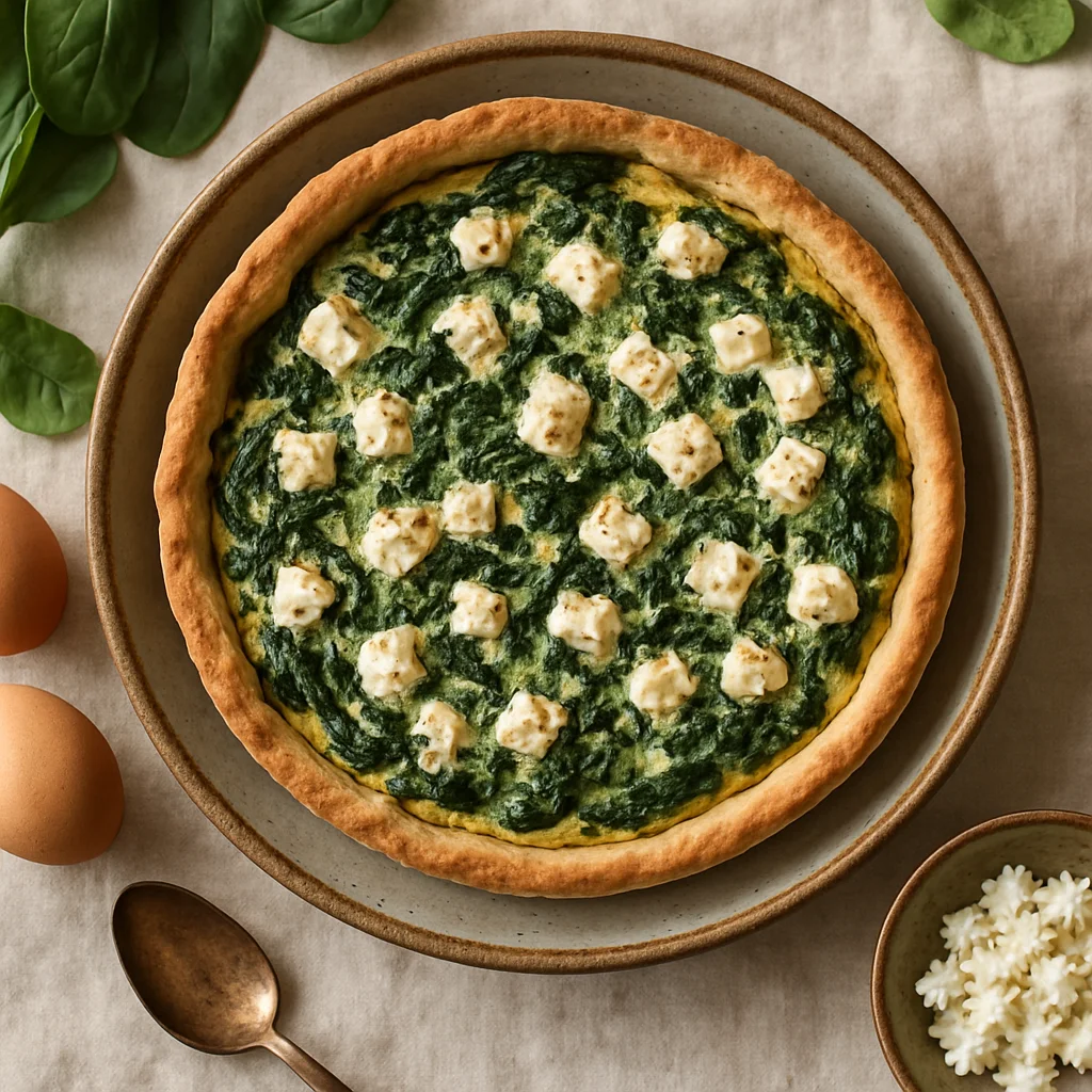Köstliche Vega Quiche mit Spinat und Feta