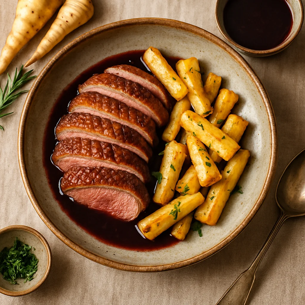 Chef's Special: Knapperige Eendenborst met Cassisjus en Geroosterde Pastinaak