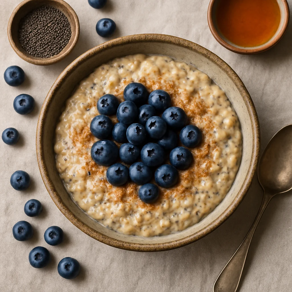 Energievolle Haferbrei mit Heidelbeeren und Chiasamen