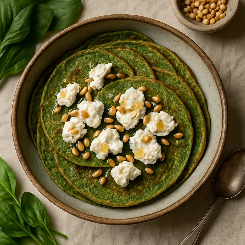 Spinazie-Pannenkoeken met Geitenkaas en Honing