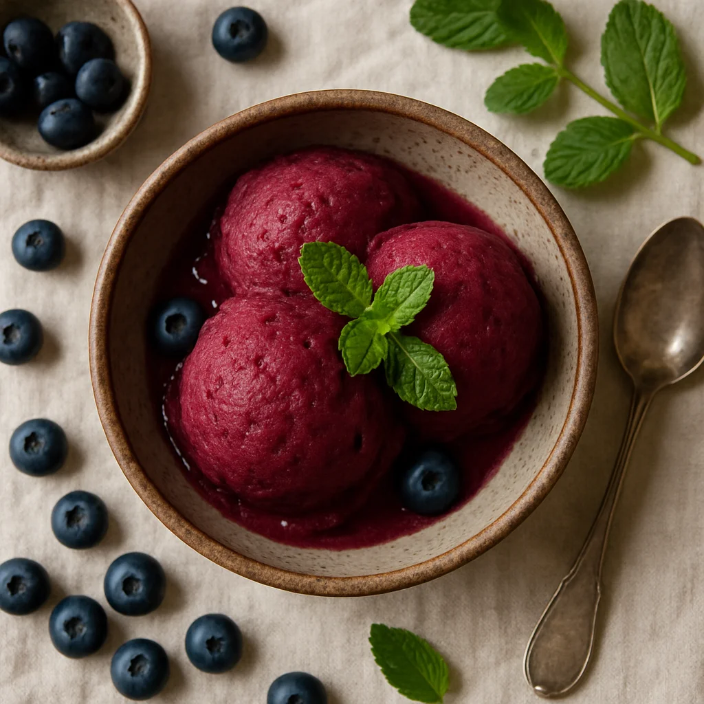 Frisse Bosbessen-Munt Sorbet