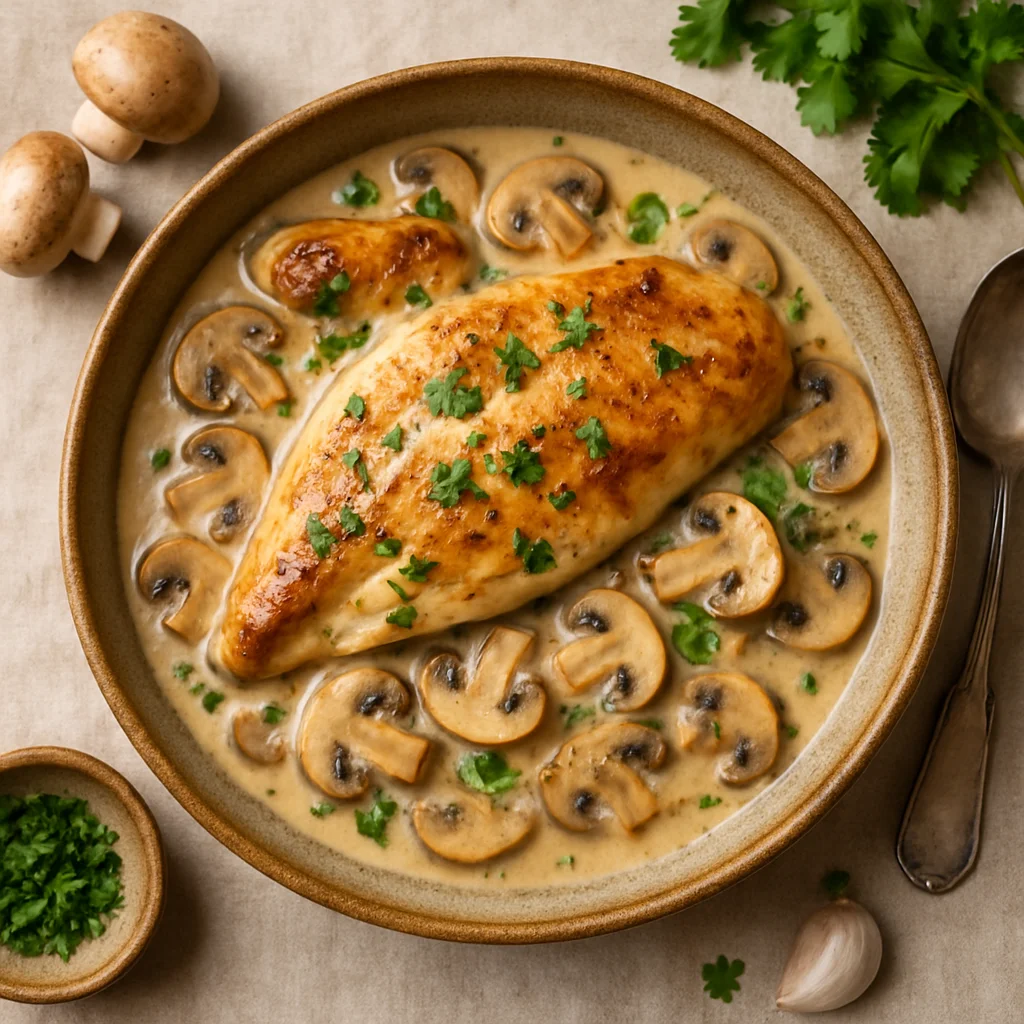 Malse Kipfilet met Romige Champignonsaus