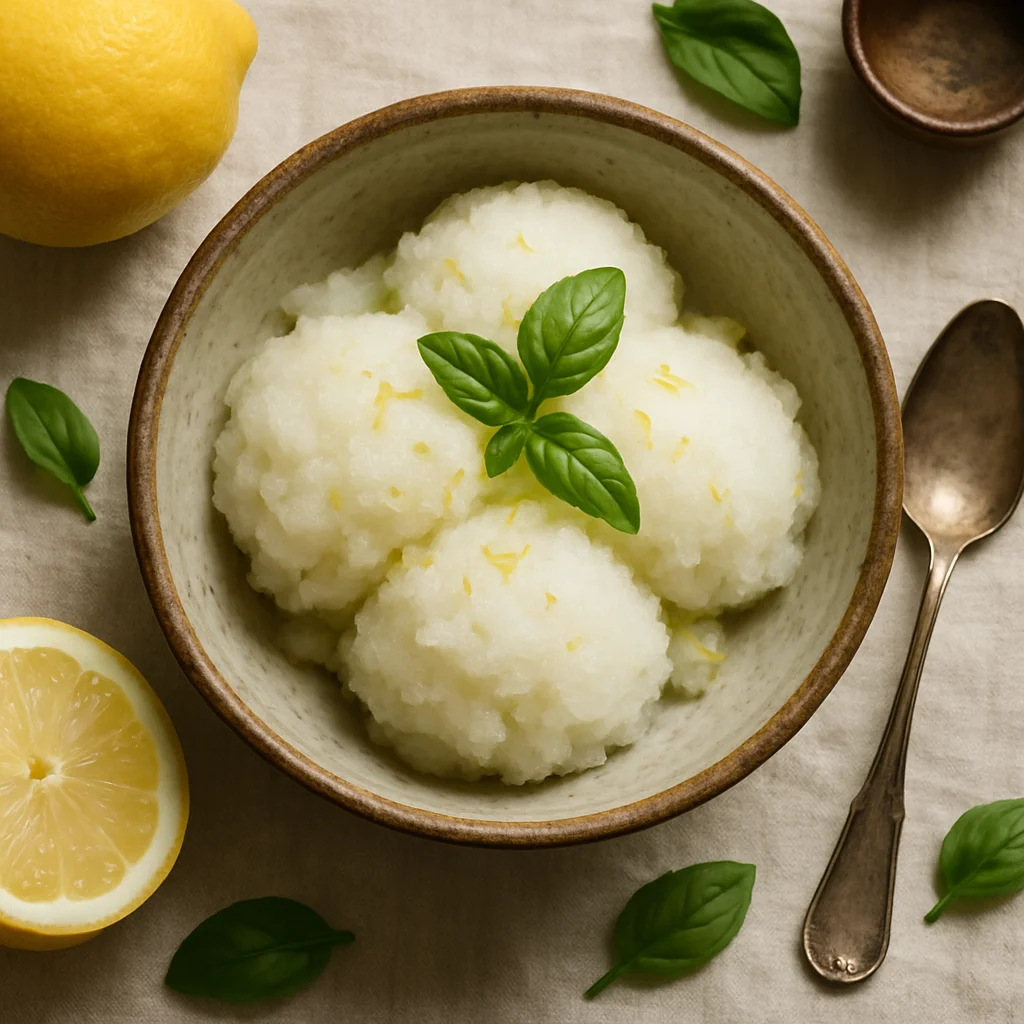 Frisse Citroen-Basilicum Sorbet