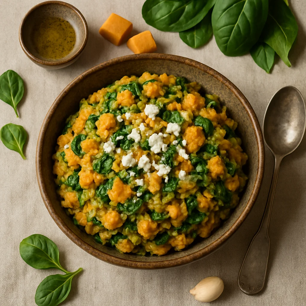 Verse Vega Lentestamppot met Zoete Aardappel en Spinazie