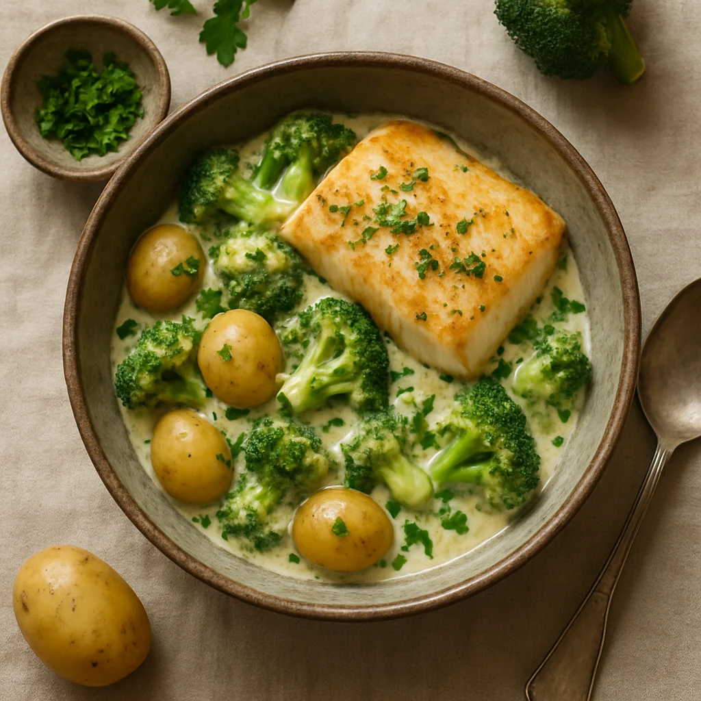 Gebakken Kabeljauw met Romige Broccoli en Nieuwe Aardappelen