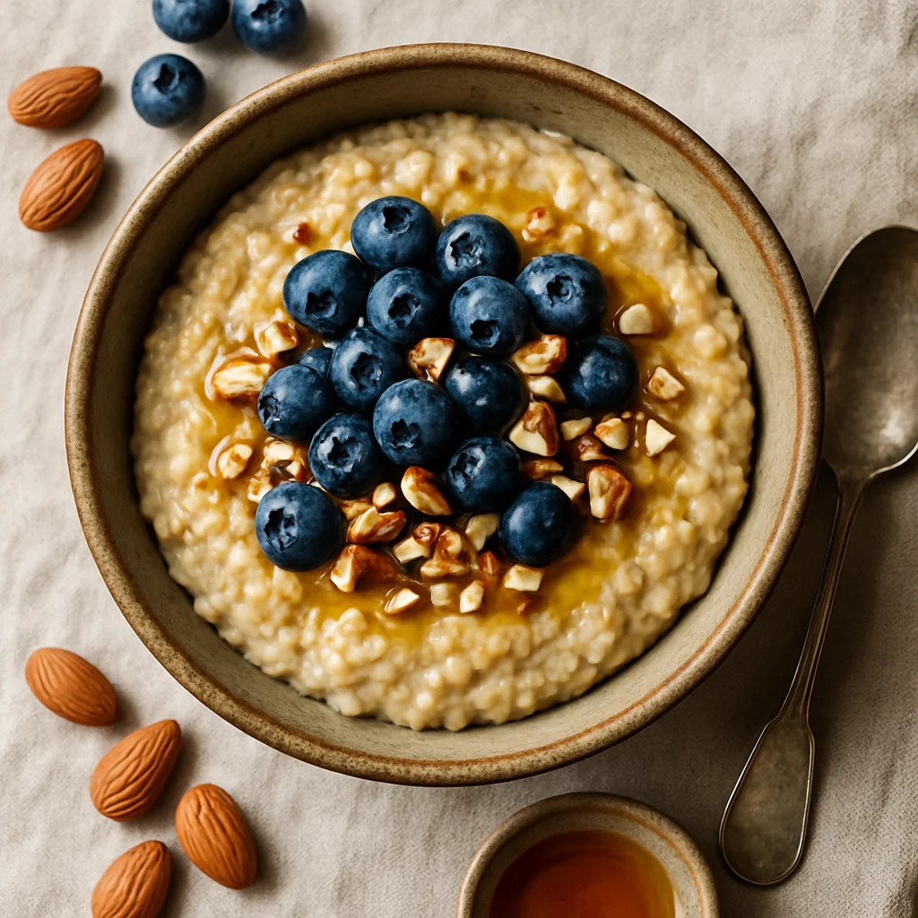 Verkwikkende Havermoutpap met Blauwe Bessen en Honing