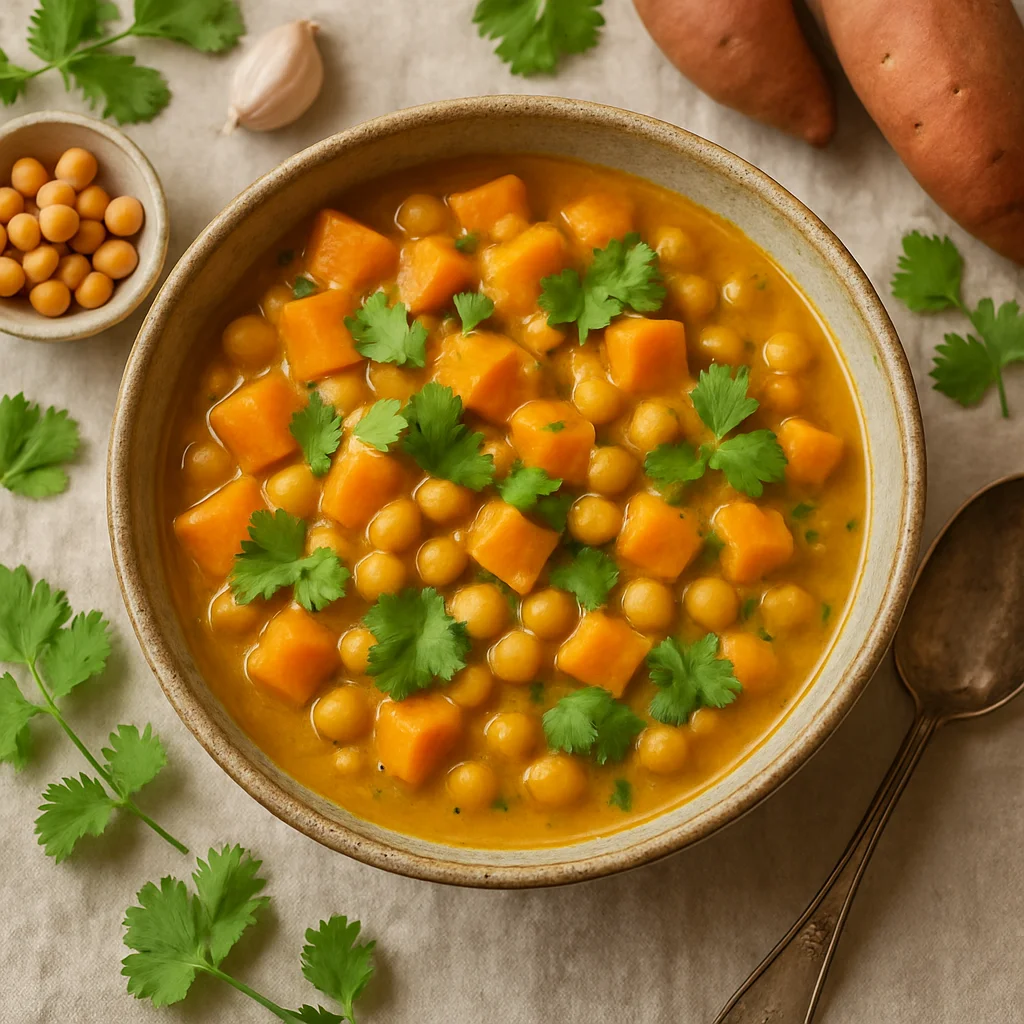 Geschmackvolles Veganisches Curry mit Süßkartoffel und Kichererbsen