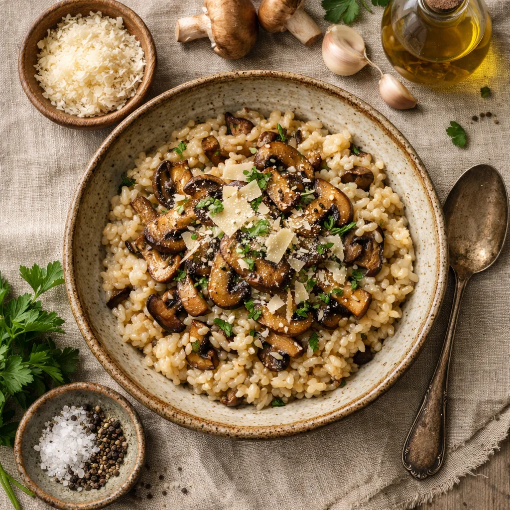 Italiaanse Risotto met Paddenstoelen en Truffelolie