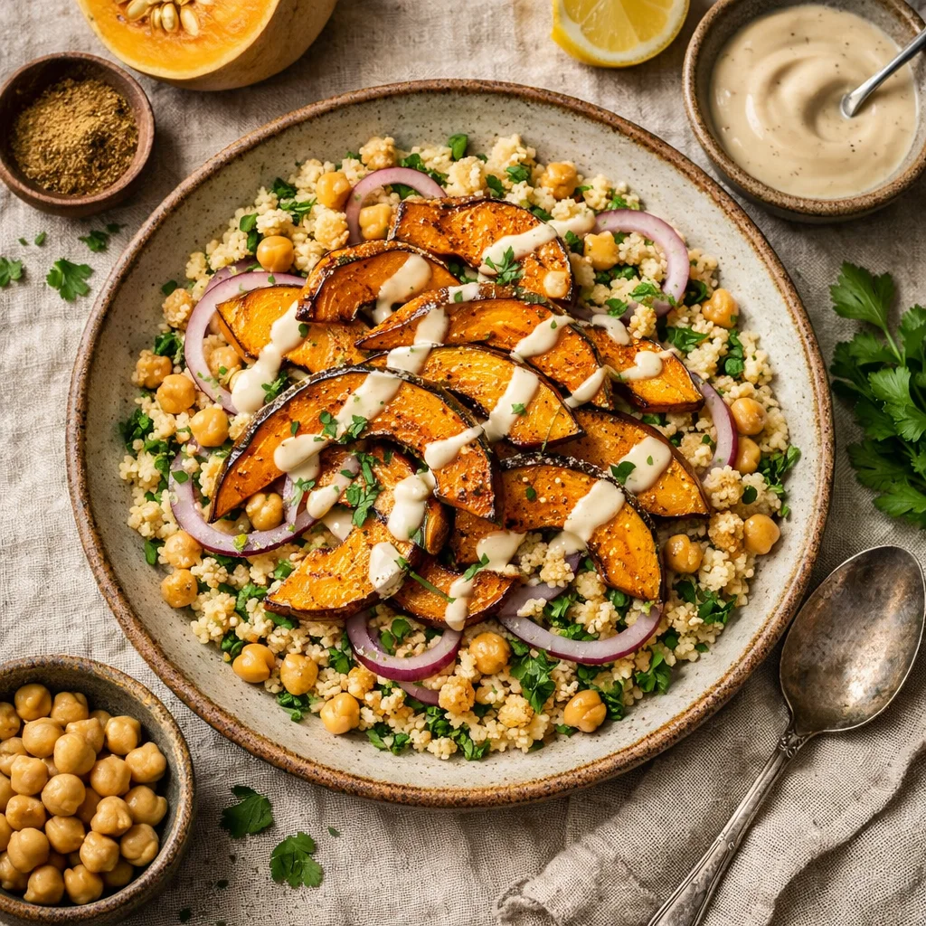 Chef's Special: Geroosterde Flespompoen met Couscous en Tahinsaus