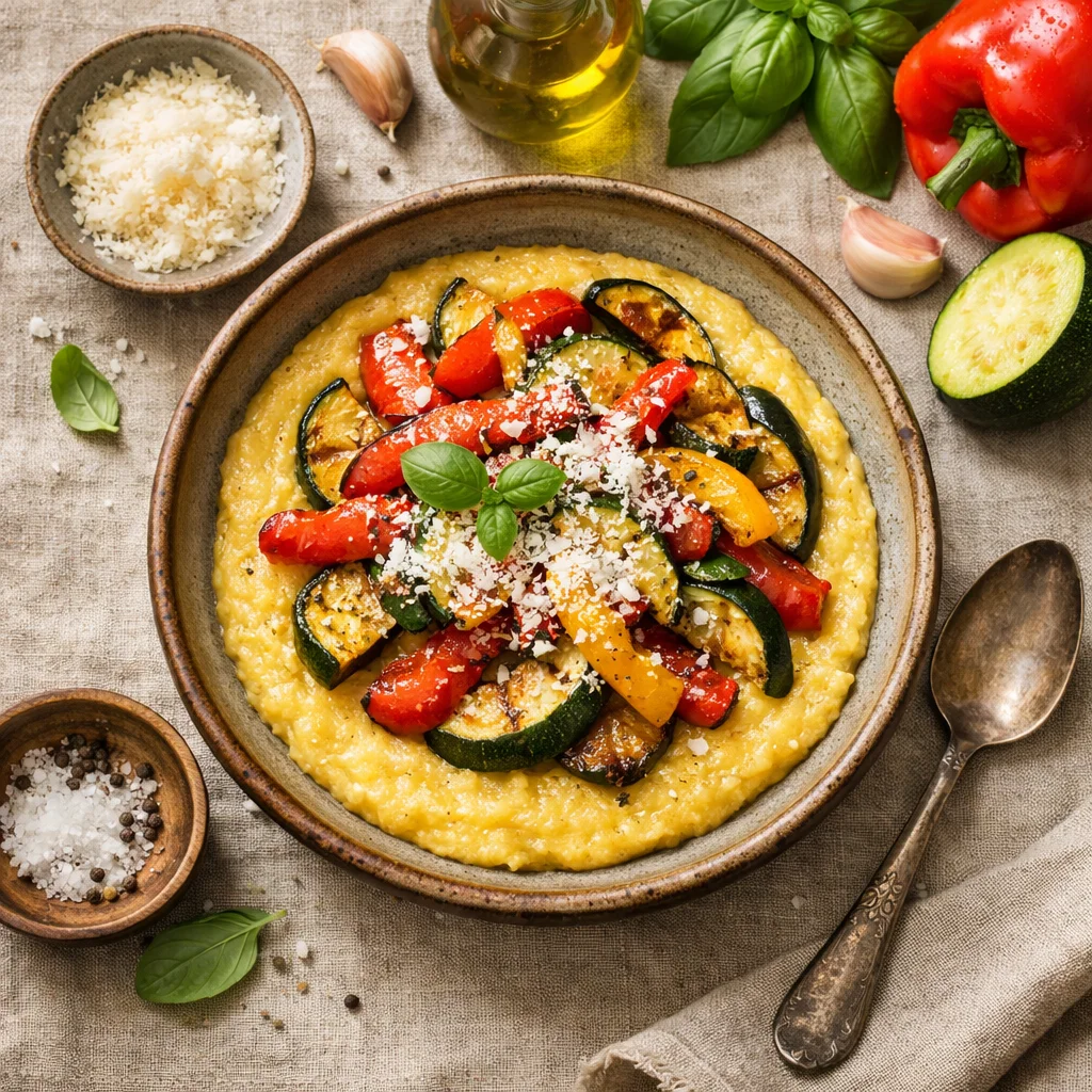Italiaanse Polenta met Gegrilde Groenten en Parmezaanse Kaas