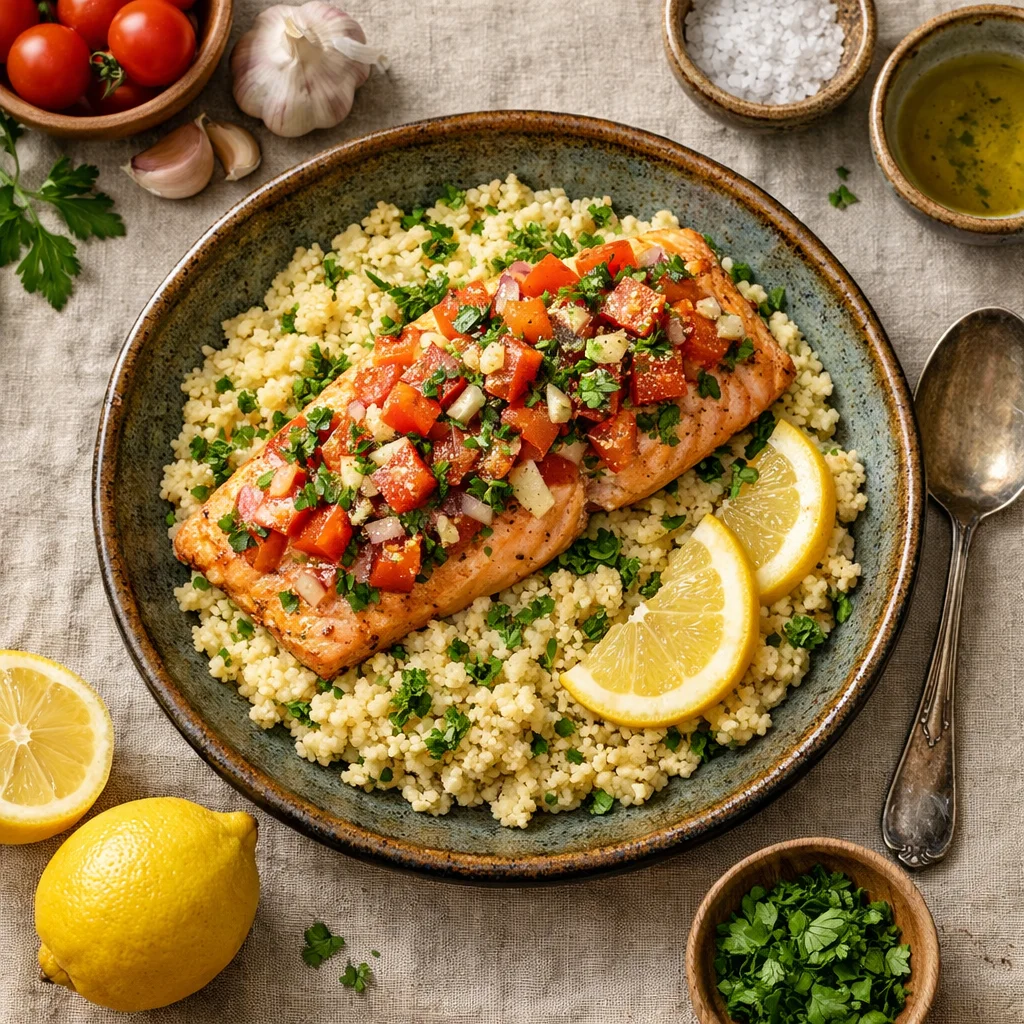 Chef's Special: Mediterraanse Zalmfilet met Citroen-Knoflook Couscous