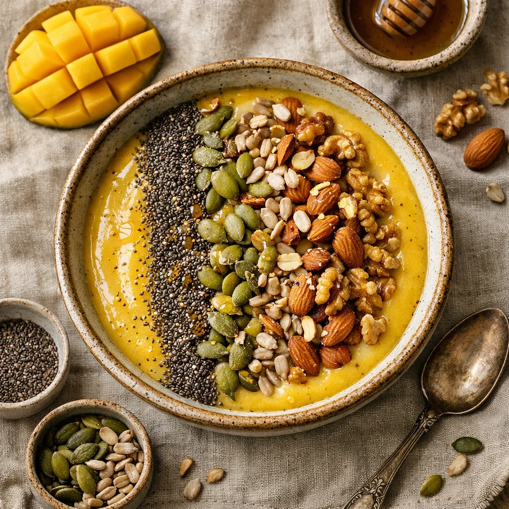 Zonnige Ontbijt Smoothie Bowl met Zaden En Noten