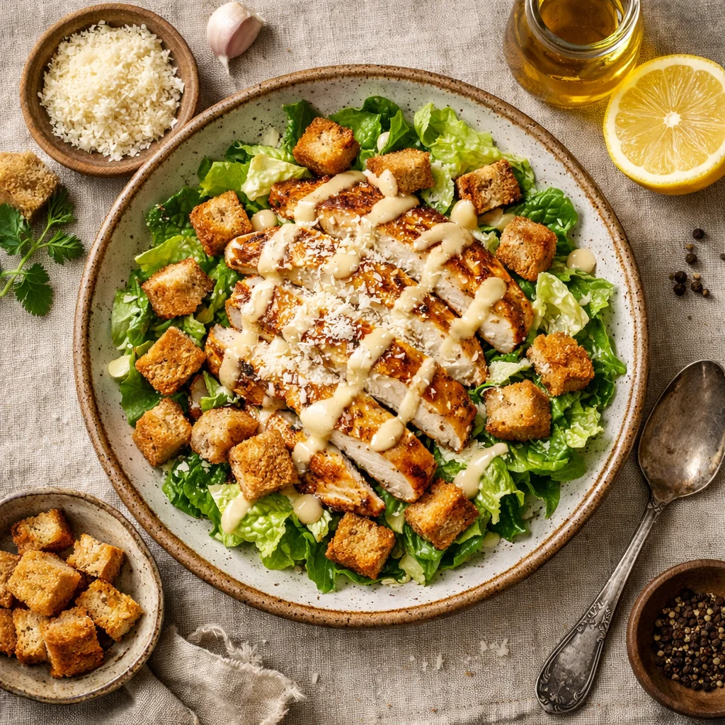 Gezonde Kip Caesar Salade met Zelfgemaakte Dressing