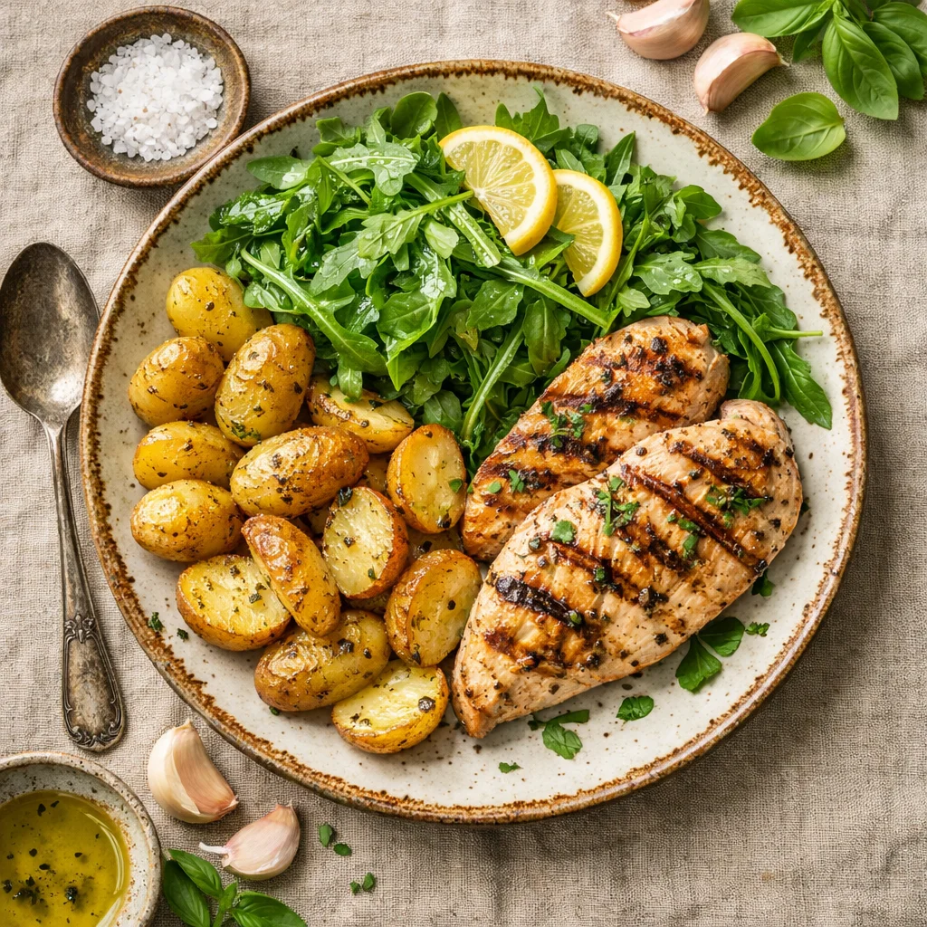 Italiaanse gegrilde kip met een frisse rucolasalade