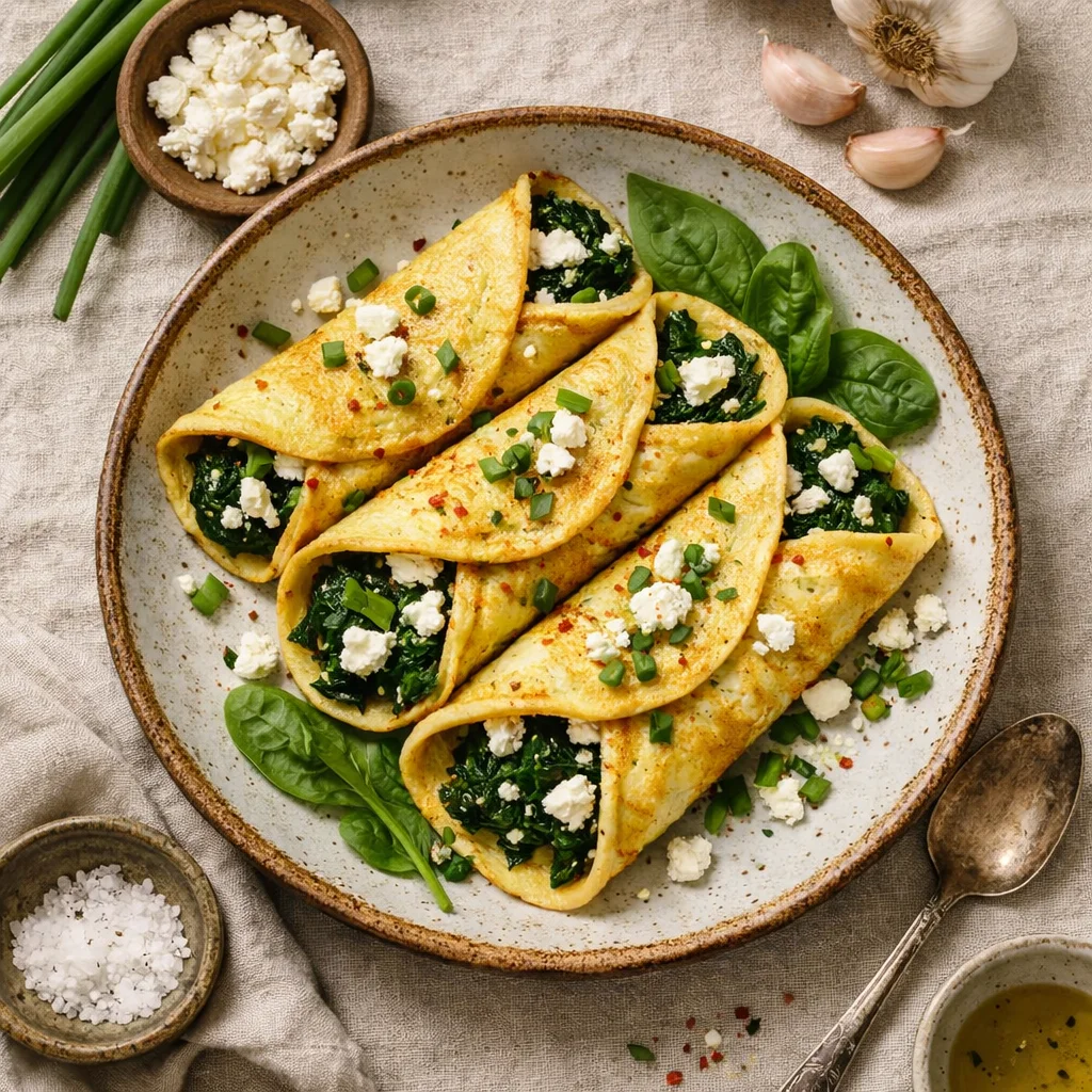 Proteïnerijke Eiwraps met Spinazie en Feta