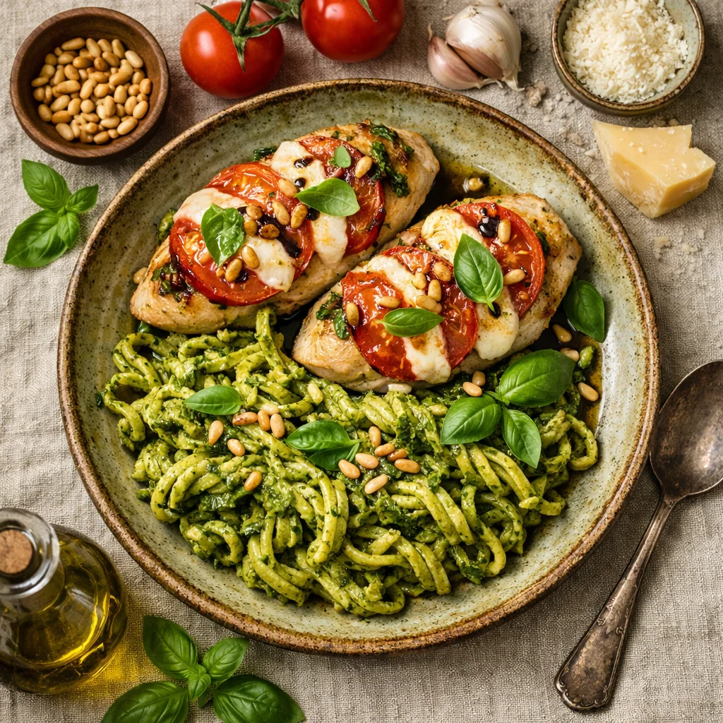 Italiaanse Kip Caprese met Pesto Pasta