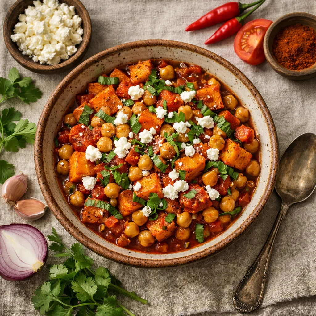 Spicy Chickpea Stew with Sweet Potato and Feta