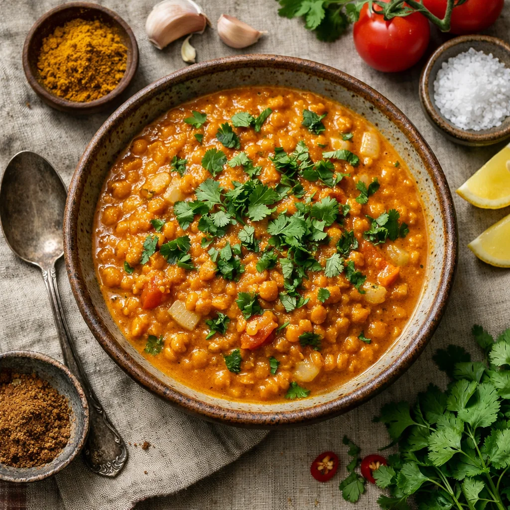 Lecker Vegane Linsen Curry zum Abendessen