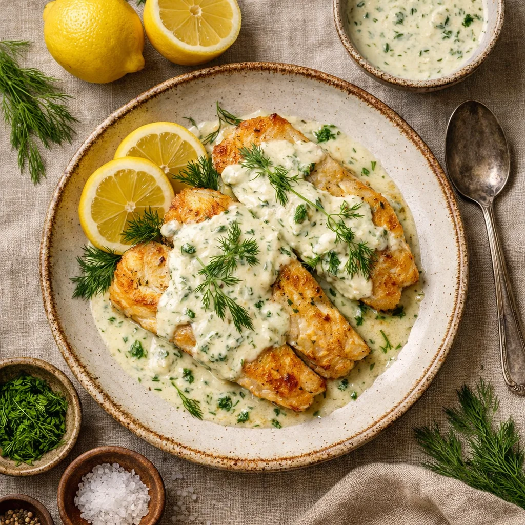 File de Peixe com Molho de Limão e Endro