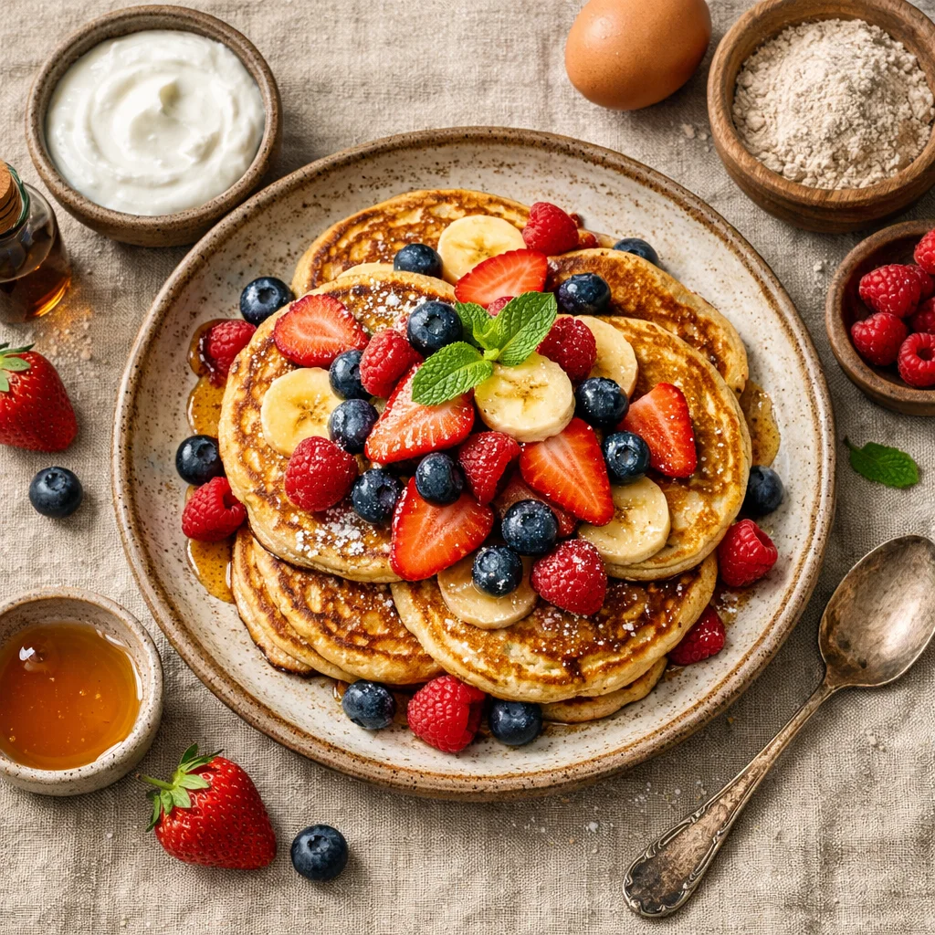 Luchtige Griekse Yoghurt Pannenkoeken met Vers Fruit