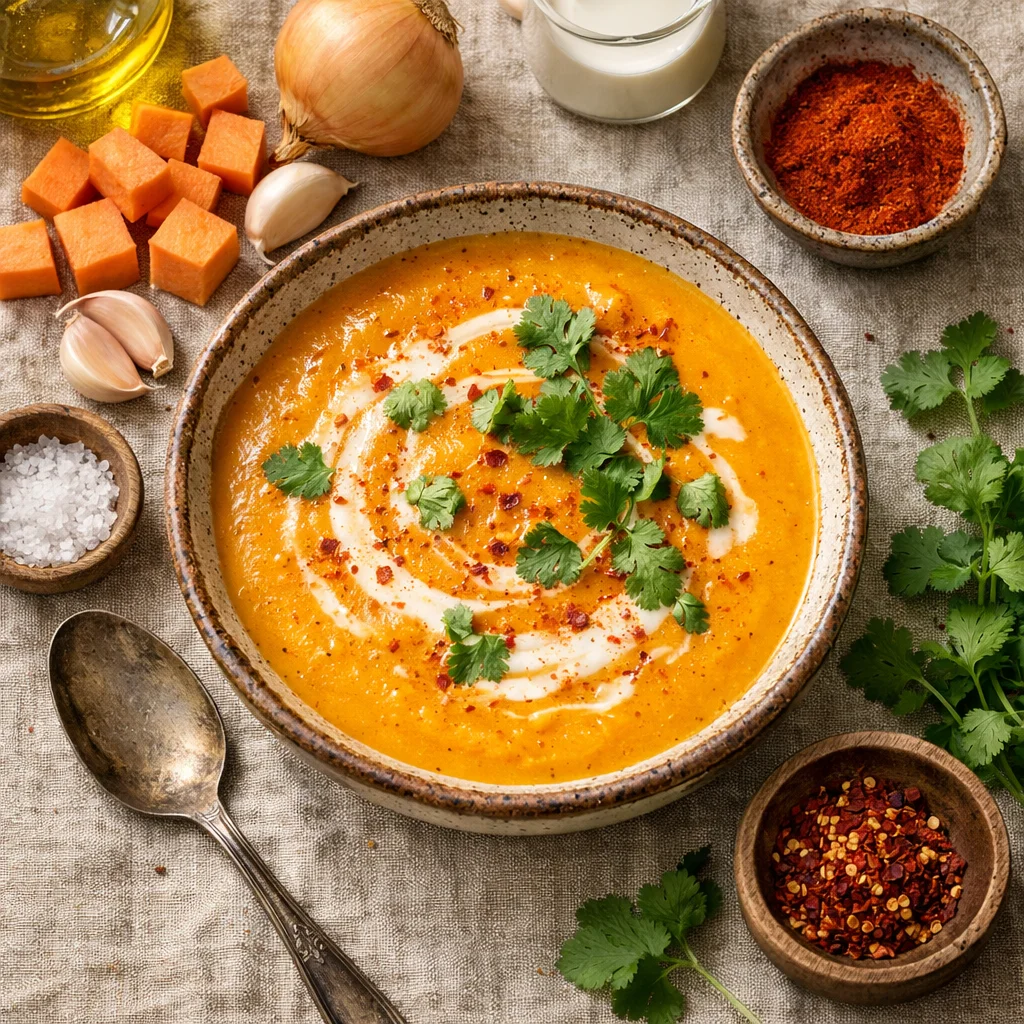 Cremige Vegane Süßkartoffelsuppe für das Abendessen