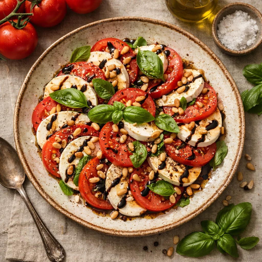 Italiaanse Caprese Salade met Geroosterde Pijnboompitten