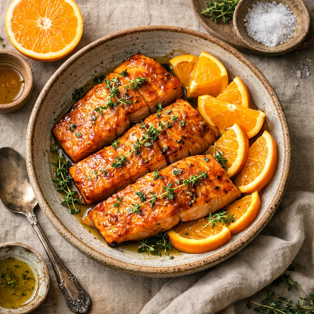 Geroosterde Zalmfilet mit Orangen-Thymian Glasur