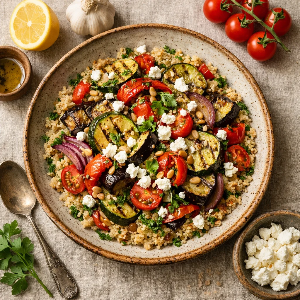 Vegetarische Quinoa Salade met Gegrilde Groenten en Feta