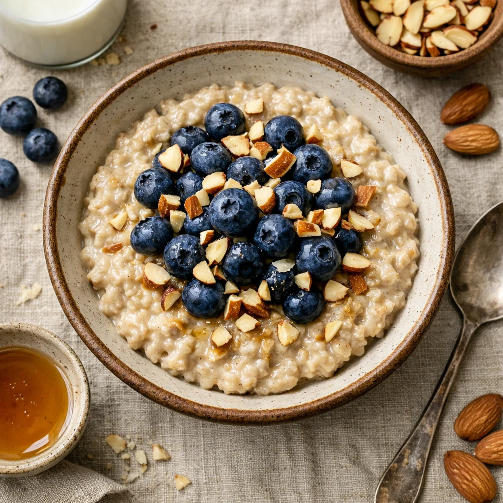 Havermoutpap met Blauwe Bessen en Amandelen