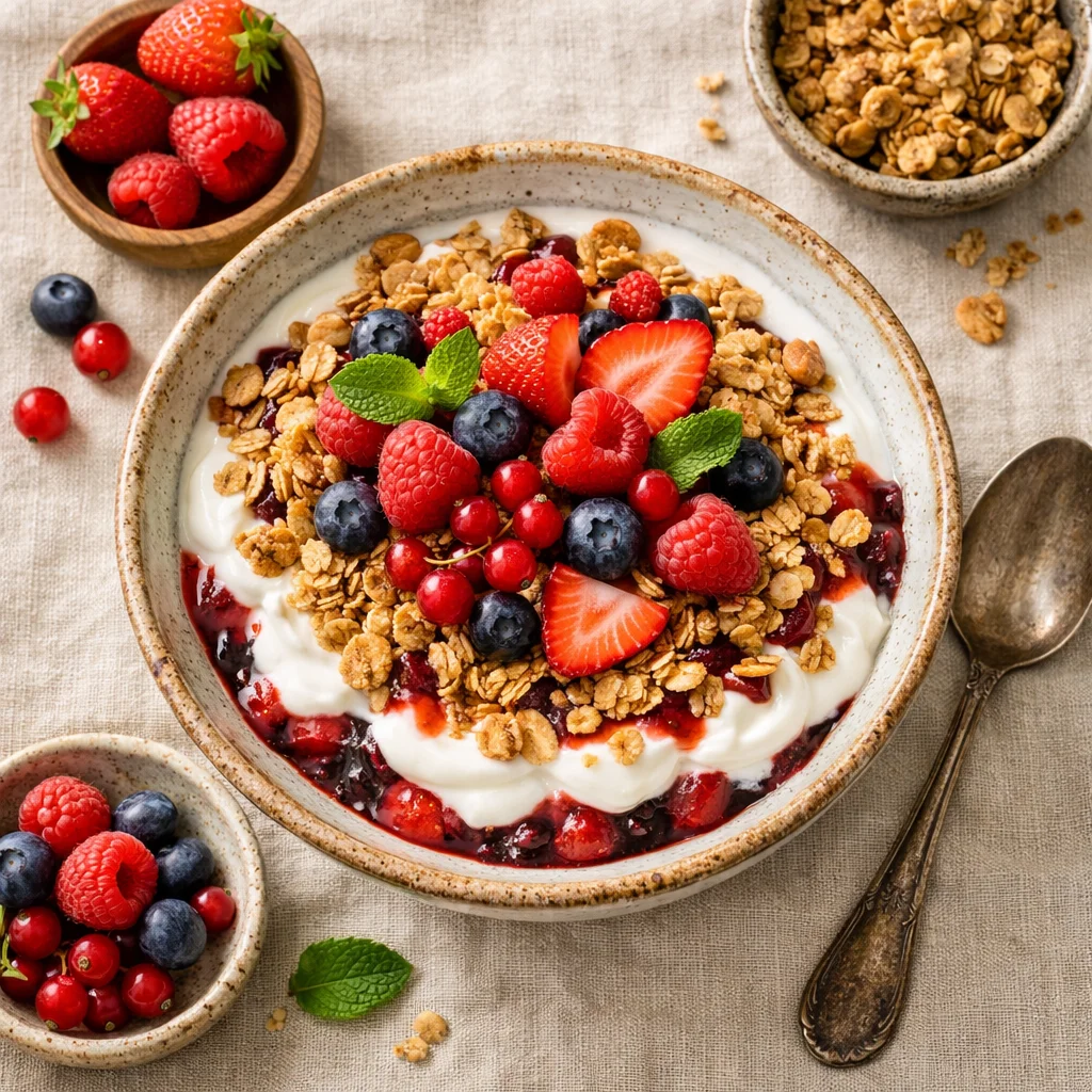 Verleidelijke Bessen Trifle met Yoghurt en Granola