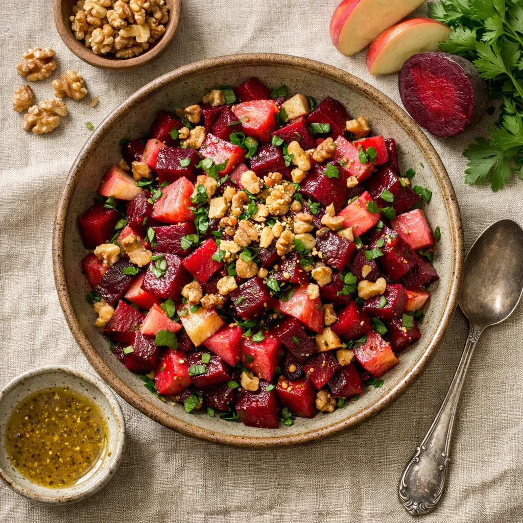 Veganistische rode bietensalade met walnoten: Een ware smaakexplosie