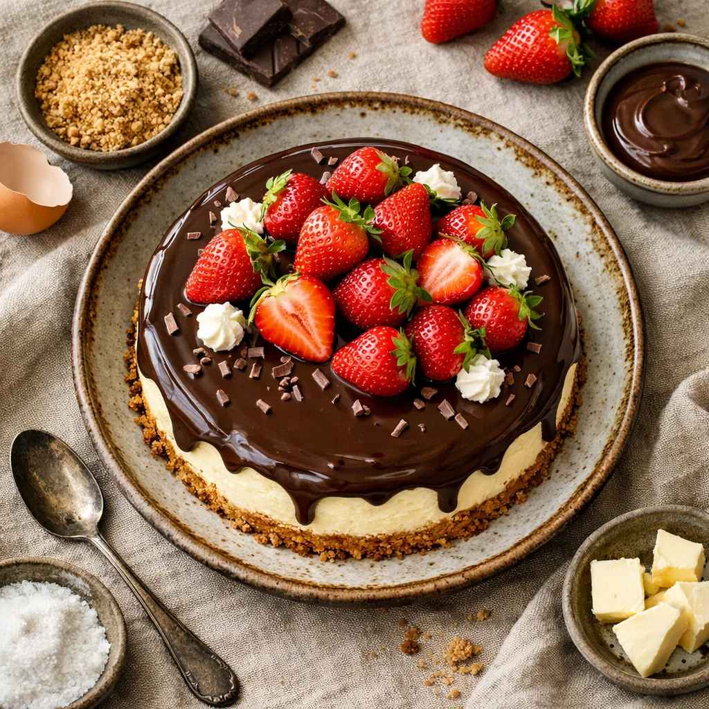 Verleidelijke Aardbeien Cheesecake met Chocolade Ganache