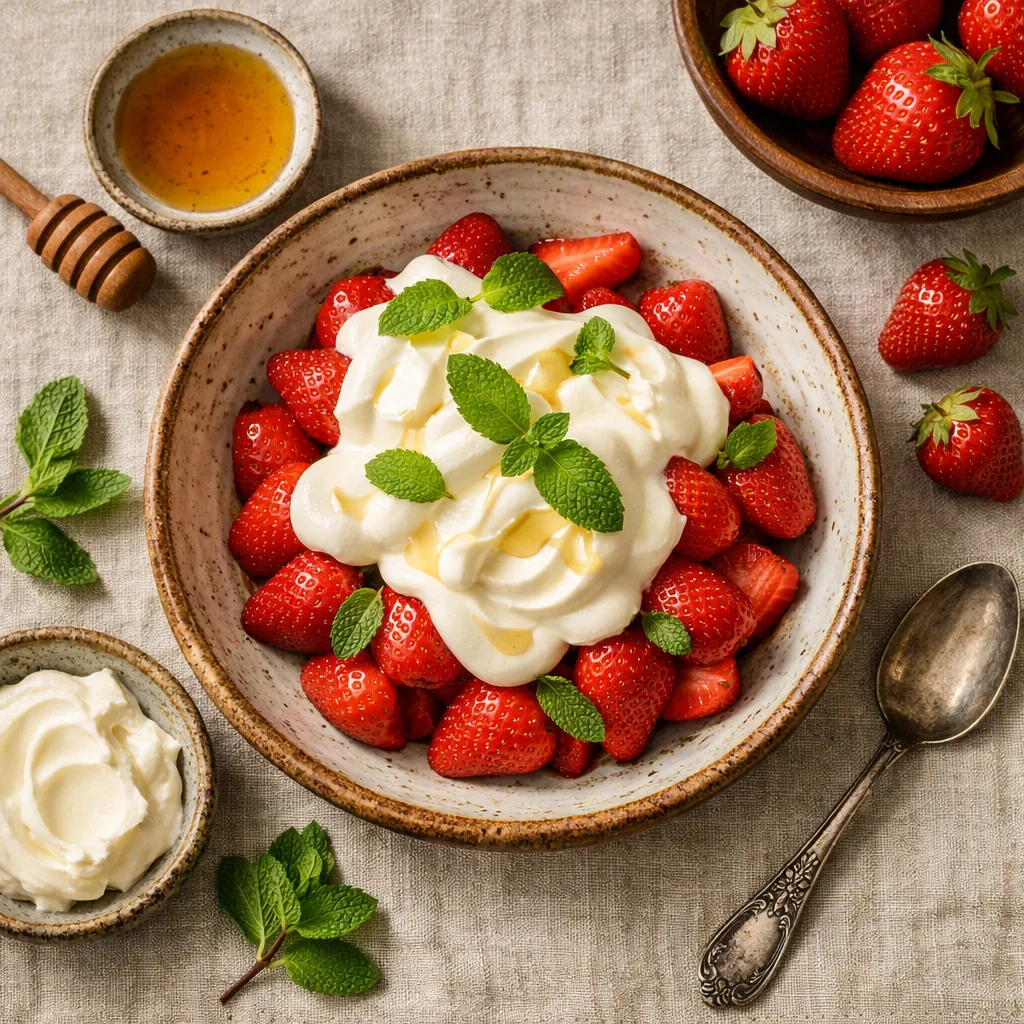 Verse Aardbeien met Mascarponecrème en Mint
