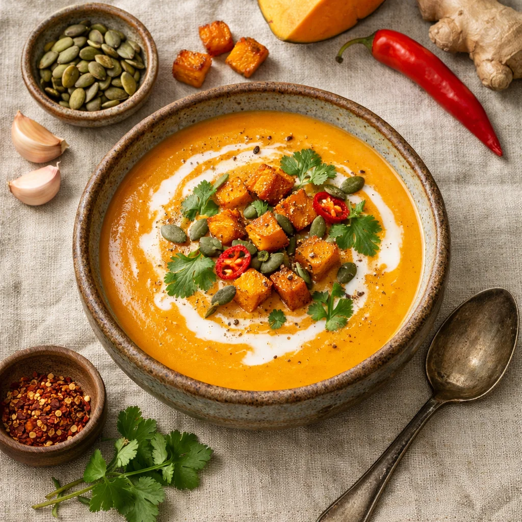 Veganistische pompoensoep met kokosmelk recept