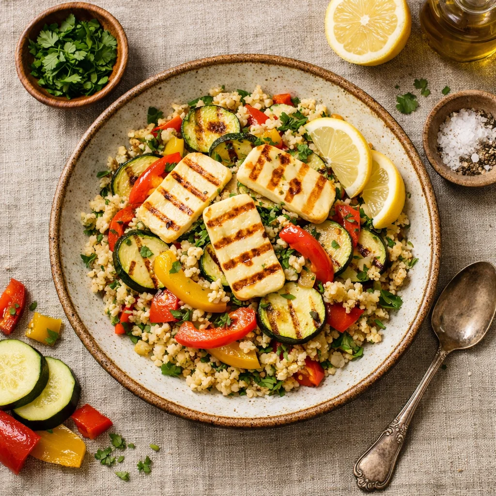 Bulgur Salat mit Gegrilltem Gemüse und Halloumi