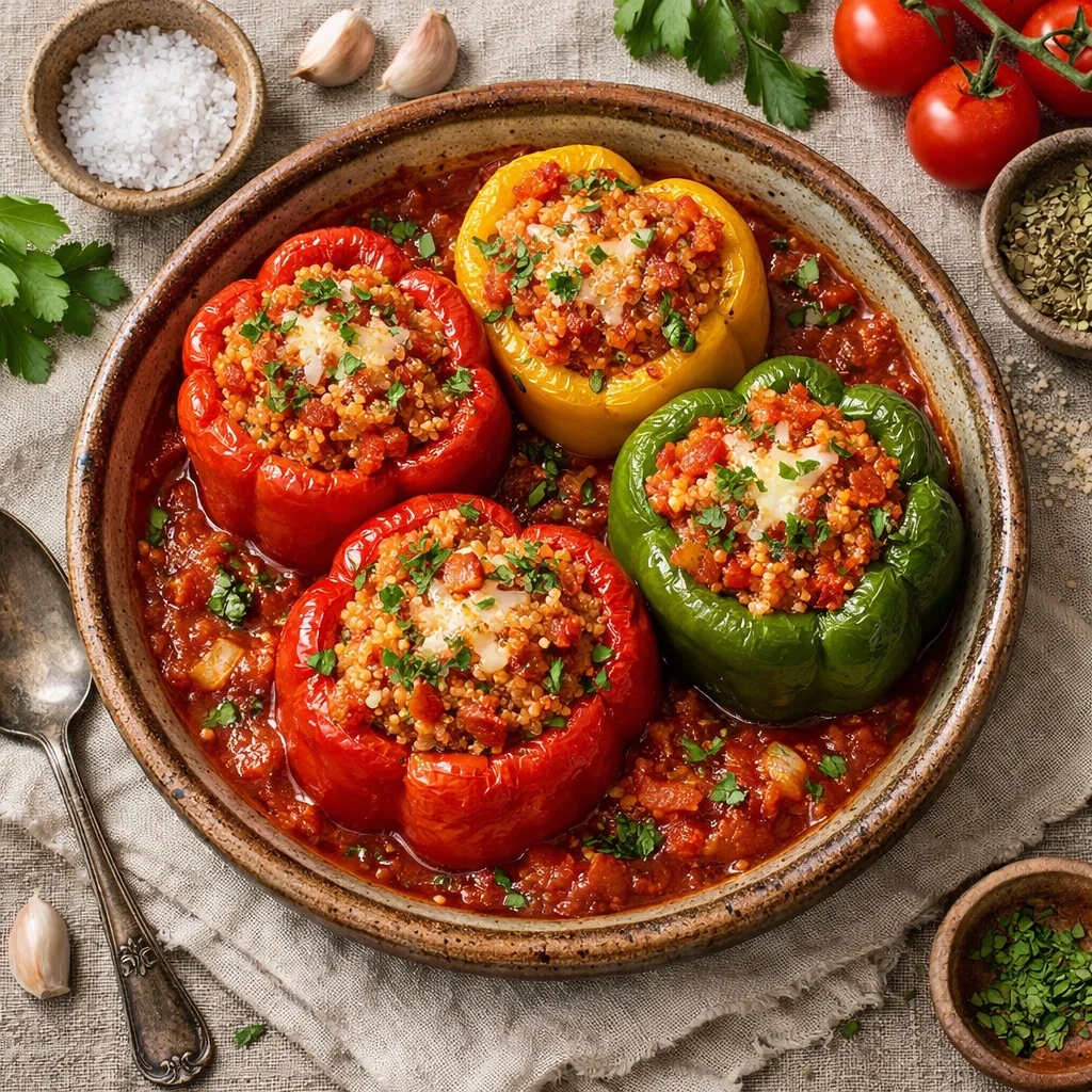 Gefüllte Paprika mit Quinoa und Hausgemachter Tomatensauce