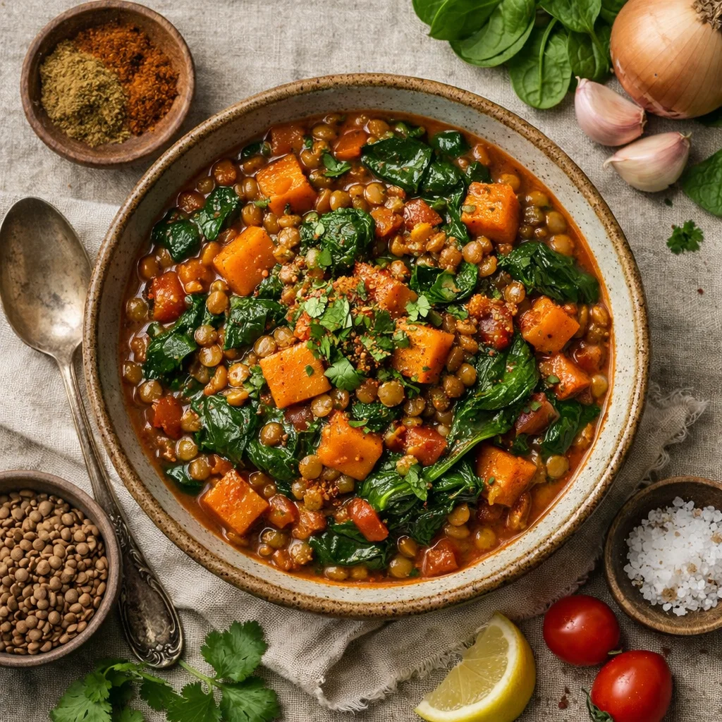 Chef's Special: Linzenstoof met Zoete Aardappel en Spinazie