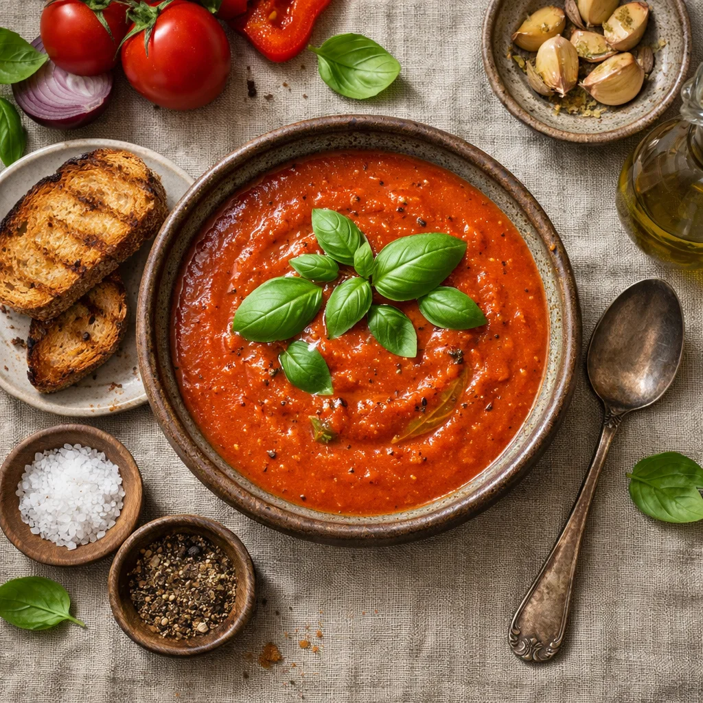 Geroosterde Paprika-Tomatensoep met Volkoren Brood