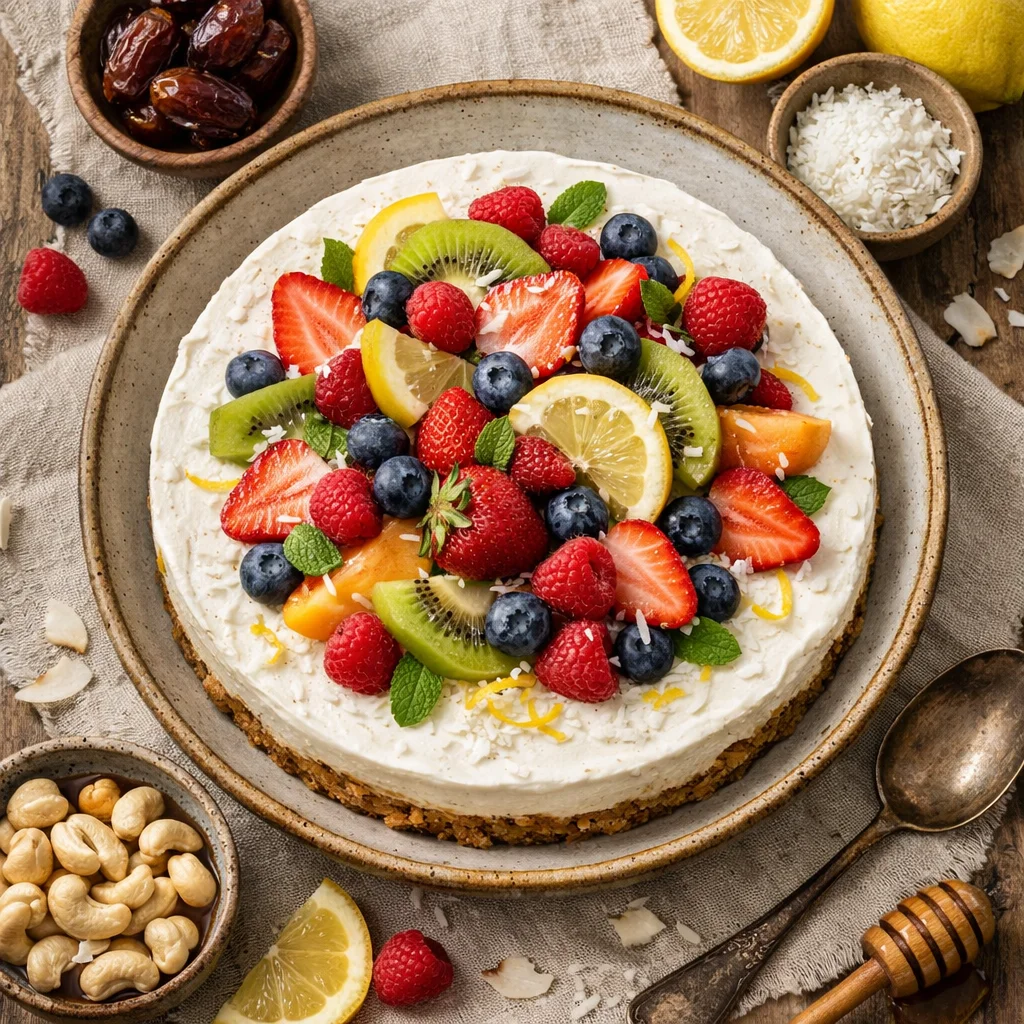 Frisse Citroen-Kokos Cheesecake met Vers Fruit