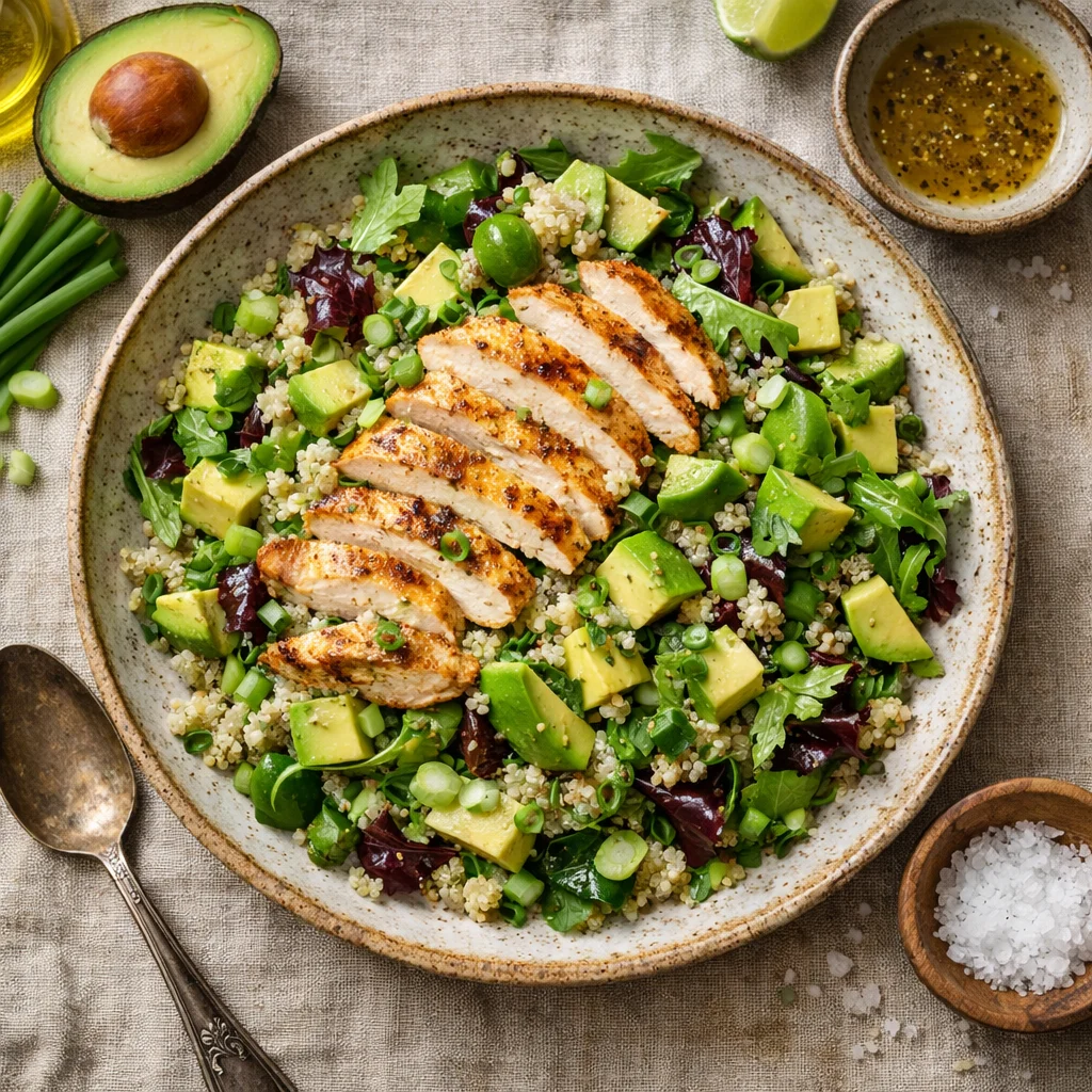 Lichte Quinoa Salade met Gegrilde Kip en Avocado