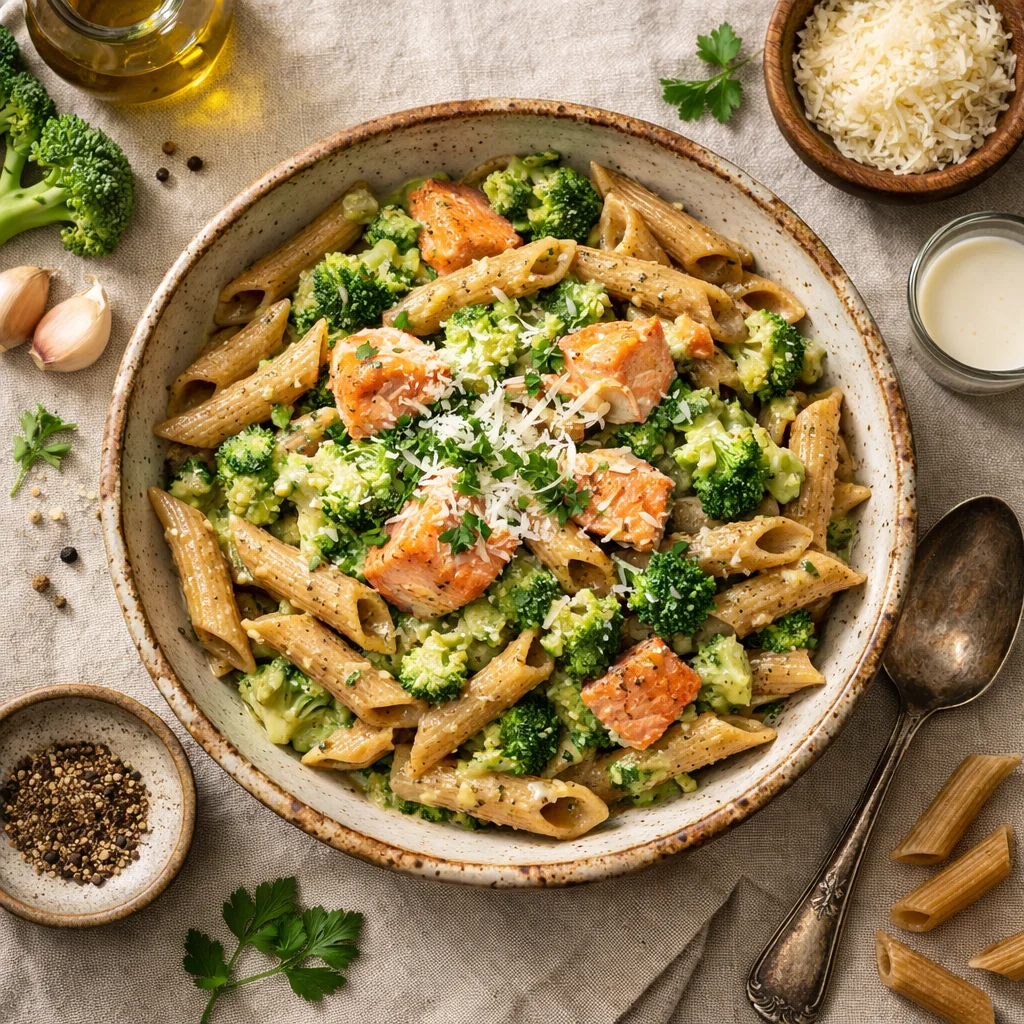 Volkoren Pasta met Zalm en Broccolisaus