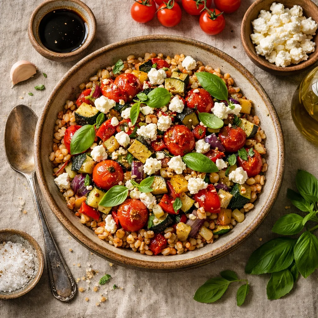 Italiaanse Farro Salade met Geroosterde Groenten en Feta